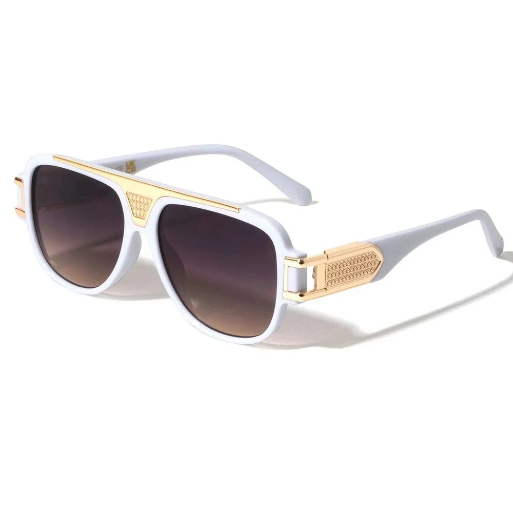 Mens White Gold Oversized Retro‎ Sunglasses Square Pilot Gradient Lenses Lentes